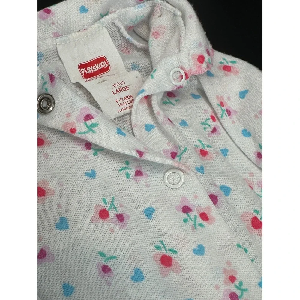 Vintage 90s Playskool Baby Sleeper Pajamas Floral Hearts USA 6-12M